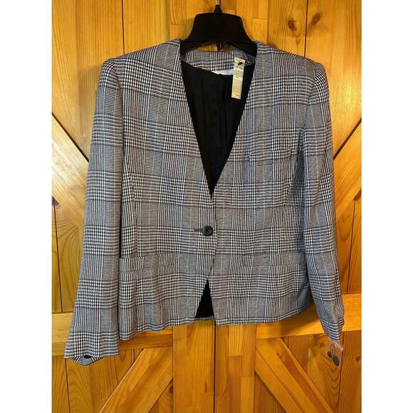 VINTAGE Gilmor Womens Lined Black White Houndstooth Blazer READ Size 10 (5176) - Picture 1 of 8
